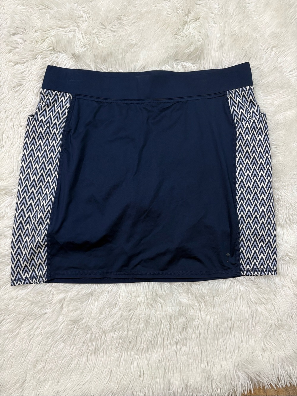 Belyn Key Navy Mini Skirt with Chevron Side Panels